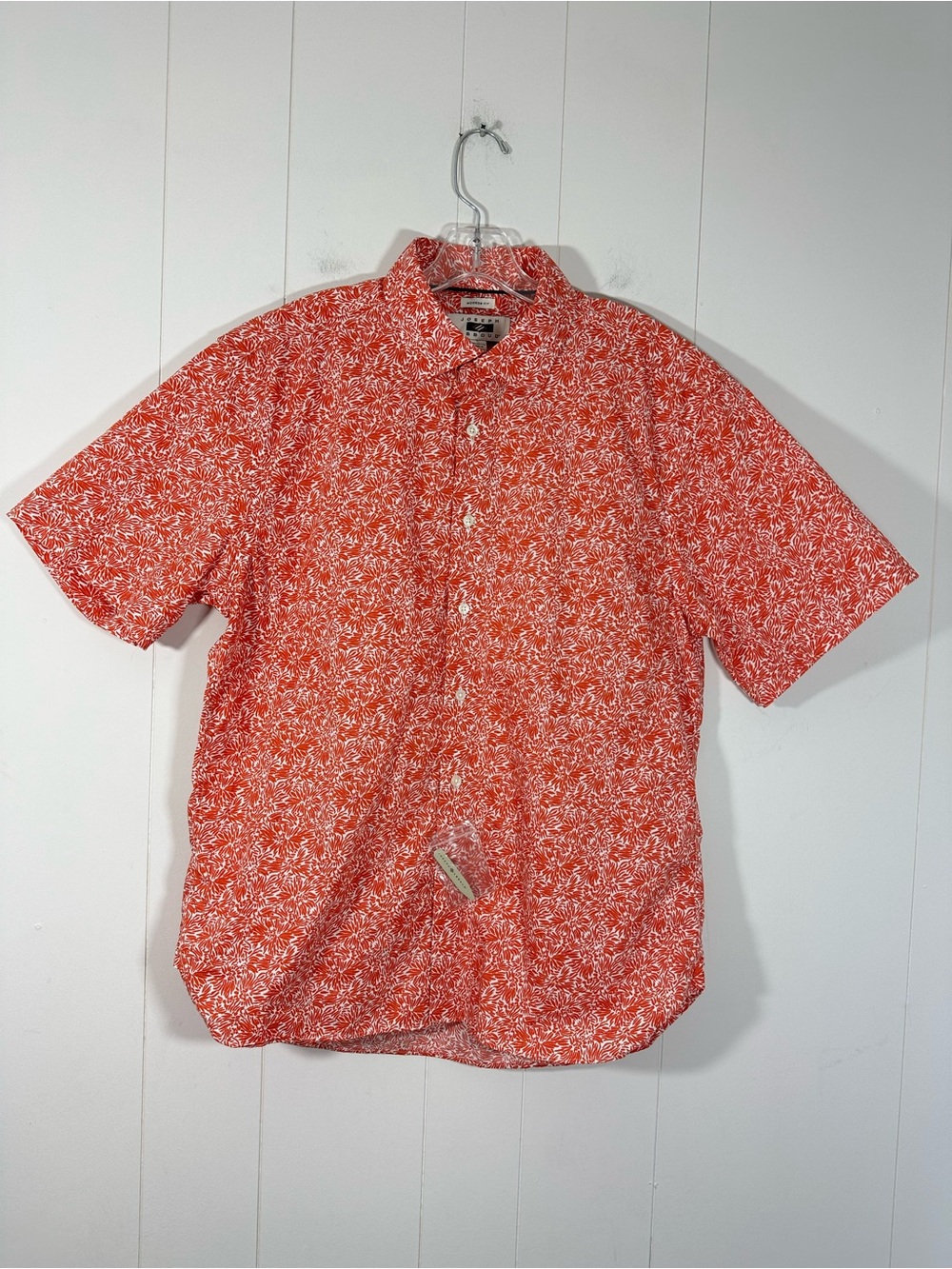 NEW Joseph Abboud Shirt Mens Sz L Orange Floral Hawaiian Button Down Cotton